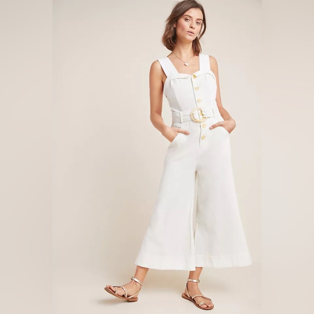 Anthropologie Cape Cod Linen Blend White Jumpsuit, Size US 2 - Picture 2 of 7